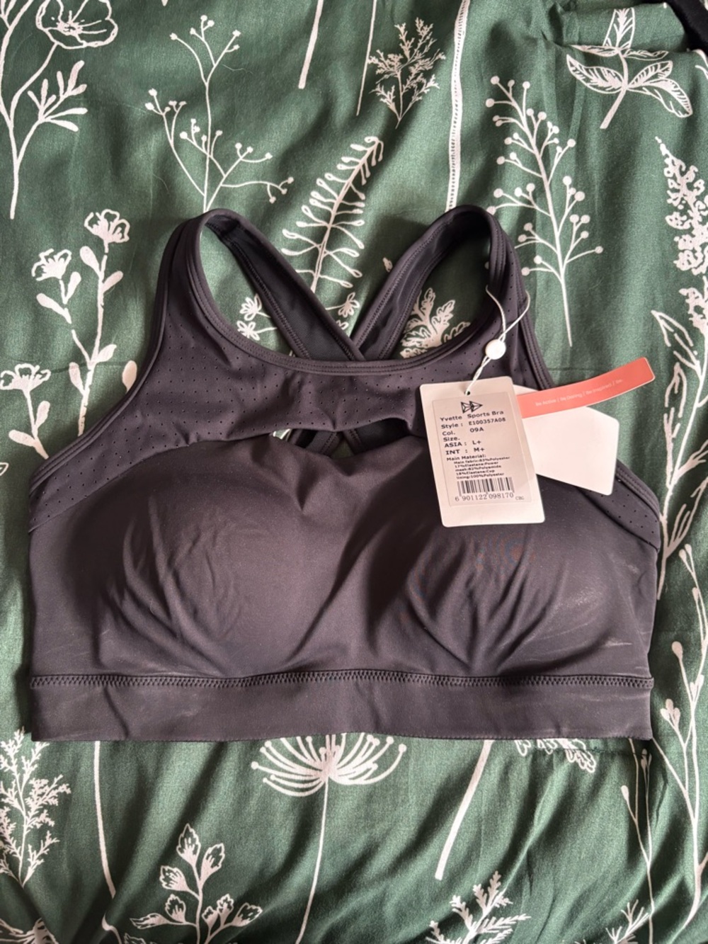 Yvette Black Cross-Back Mesh Cut Out High Impact Running Bra